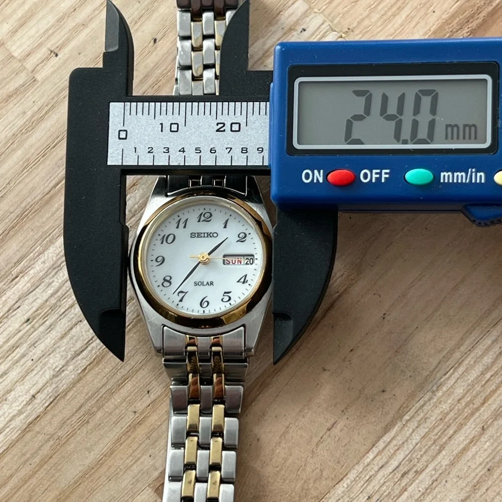 Seiko Solar Ladies Watch Two-Tone Bracelet White Dial Date Window New Crystal